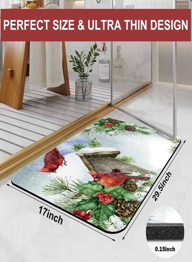 Identiy Christmas Bathroom Rug,Winter Red Cardinal Birds Bath Mat for Tub Non Slip, Soft Absorbent Easy Clean Quick Dry Bathroom Mat for Tub Shower Home Decor 17x29.5 inch - Image 2